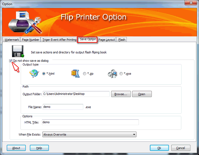 flip printer save option setting